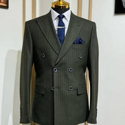 Plano Pinstripe Double Breasted Khaki Suit