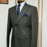 Plano Pinstripe Double Breasted Khaki Suit