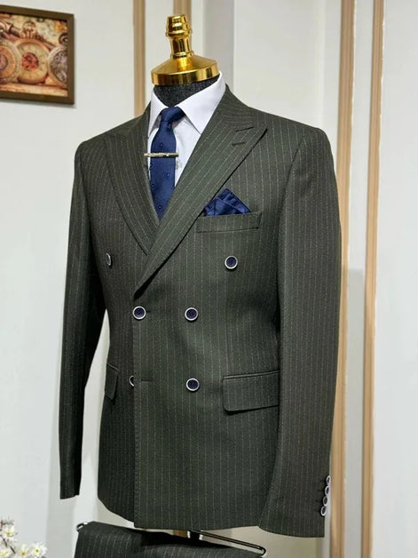 Plano Pinstripe Double Breasted Khaki Suit
