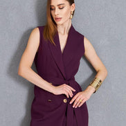 Women Sleeveless Purple 2 Piece Suit