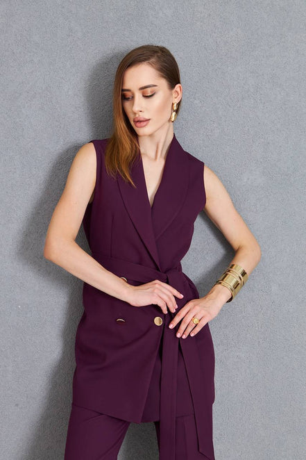 Women Sleeveless Purple 2 Piece Suit