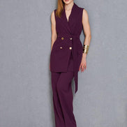Women Sleeveless Purple 2 Piece Suit