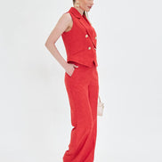 Red Sleeveless Vest & Wide Leg Pants