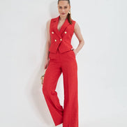 Red Sleeveless Vest & Wide Leg Pants