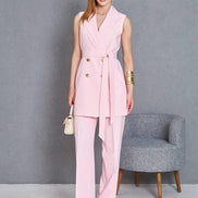 Sleeveless 2 Piece Light Pink Suit Women