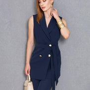 Sleeveless 2 Piece Navy Blue Suit Women