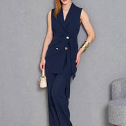 Sleeveless 2 Piece Navy Blue Suit Women