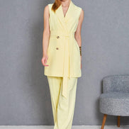 Sleeveless Light Yellow 2 Piece Suit Women