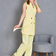 Sleeveless Light Yellow 2 Piece Suit Women
