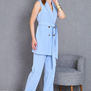 Sleeveless Sky Blue 2 Piece Suit Women