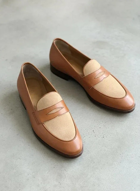 Brown and Beige Leather Loafers