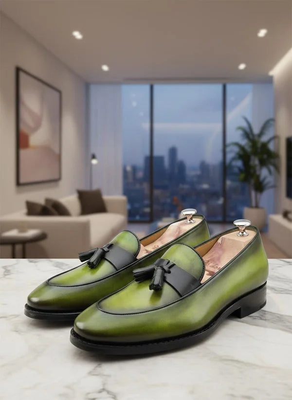 Green Tassel Loafers
