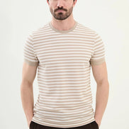 Striped Beige Crew Neck T-Shirt