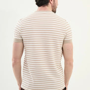 Striped Beige Crew Neck T-Shirt