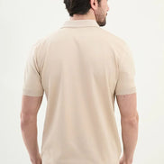Striped Beige Knit Polo Shirt