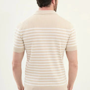 Striped Beige Ribbed Polo Shirt