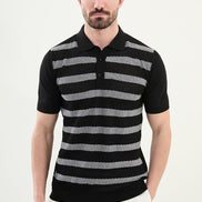 Striped Black Knit Polo Shirt
