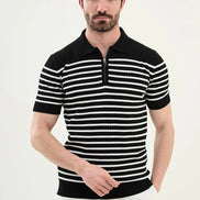 Striped Black Ribbed Polo Shirt