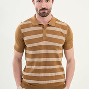 Striped Brown Knit Polo Shirt