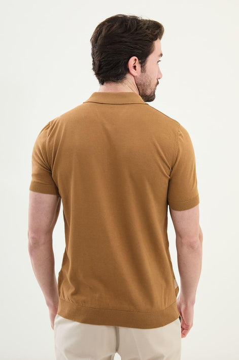 Striped Brown Knit Polo Shirt