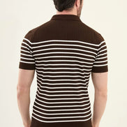 Striped Brown Ribbed Polo Shirt