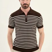 Striped Brown Ribbed Polo Shirt