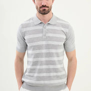 Striped Grey Knit Polo Shirt