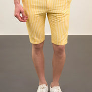 Striped Mens Linen Shorts Yellow