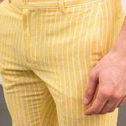 Striped Mens Linen Shorts Yellow