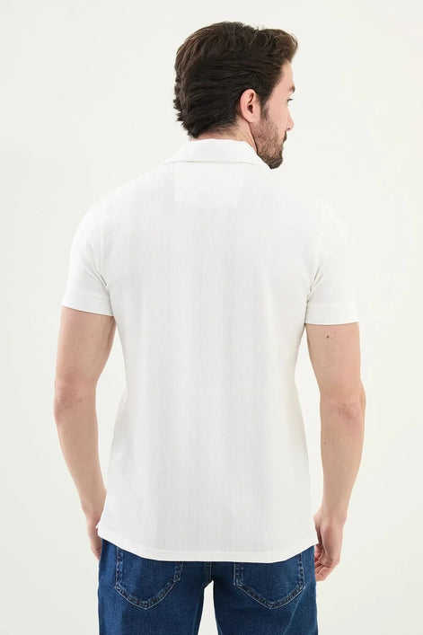 Marina Striped Mens Polo Shirt Off White