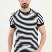 Striped Navy Blue Crew Neck T-Shirt