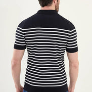 Striped Navy Blue Ribbed Polo Shirt
