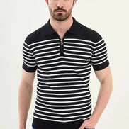 Striped Navy Blue Ribbed Polo Shirt
