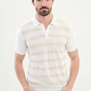Striped Off White Knit Polo Shirt
