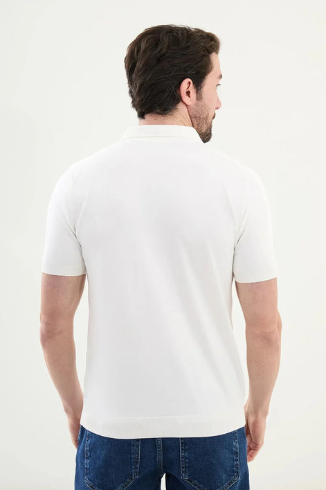 Striped Off White Knit Polo Shirt