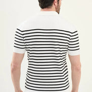 Striped Off White Ribbed Polo Shirt