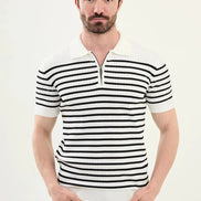 Striped Off White Ribbed Polo Shirt