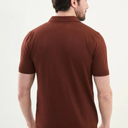 Striped Rust Brown Knit Polo Shirt