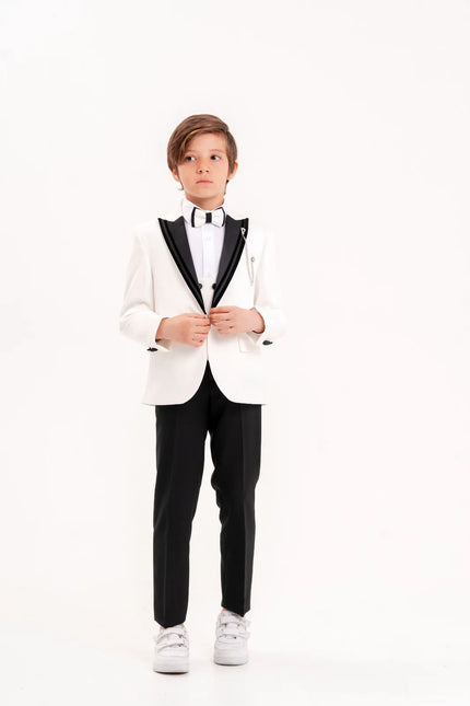 White suit with black lapels