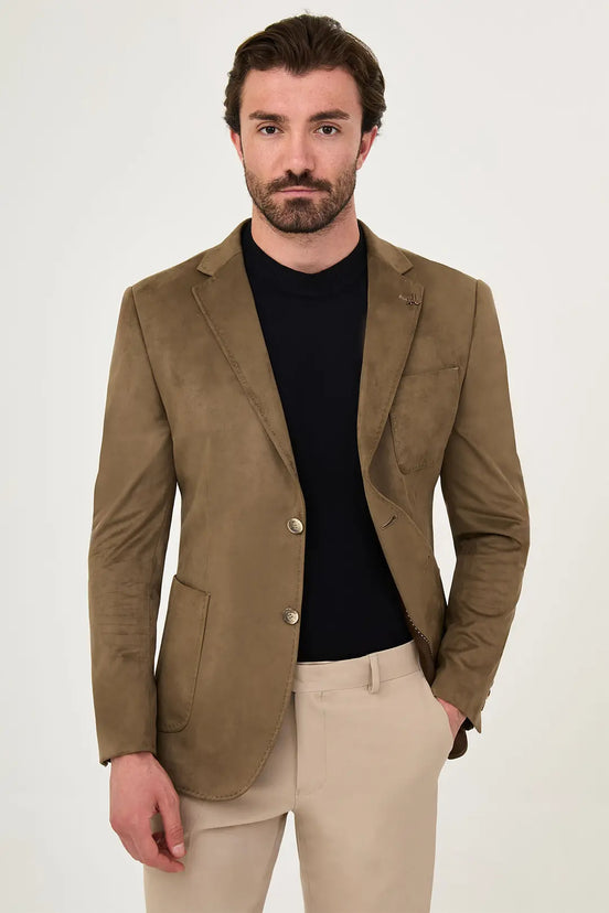 Suede Blazer Olive Green