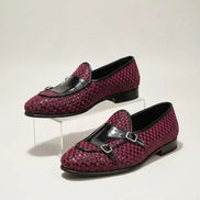 Red Black Double Monk Strap Shoes