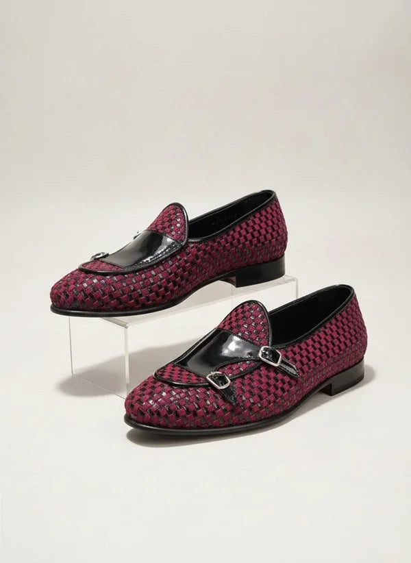 Red Black Double Monk Strap Shoes