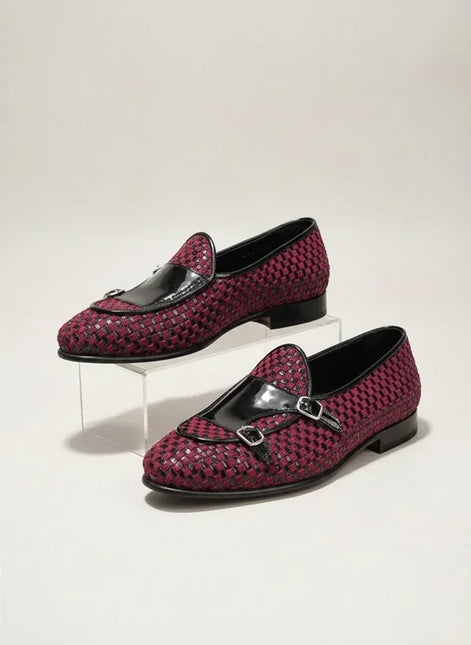 Red Black Double Monk Strap Shoes