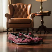 Red Black Double Woven Leather Shoes