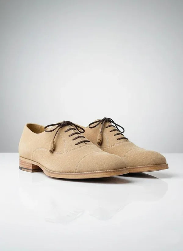 Beige Suede Oxford Shoes
