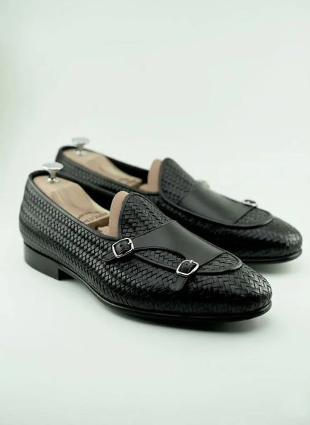 Black Double Monk Strap Loafers
