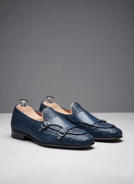 Navy Blue Double Monk Strap Shoes