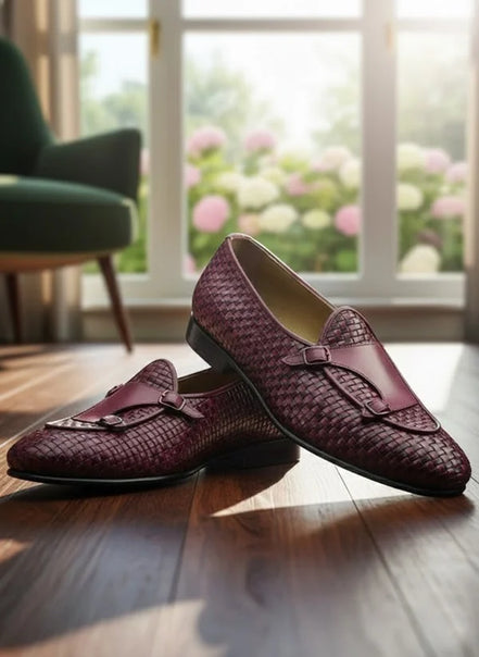 Burgundy Black Double Monk Strap Shoes