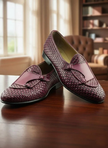 Burgundy Black Double Monk Strap Shoes