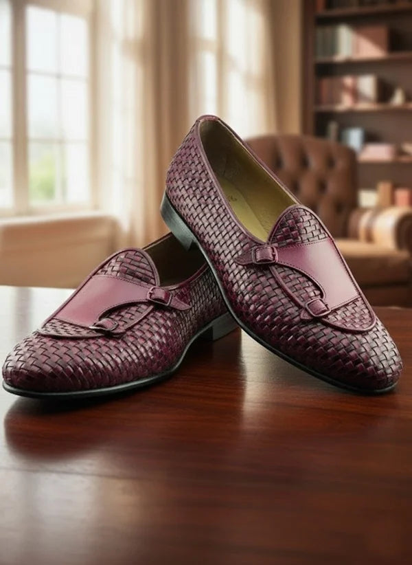 Burgundy Black Double Monk Strap Shoes